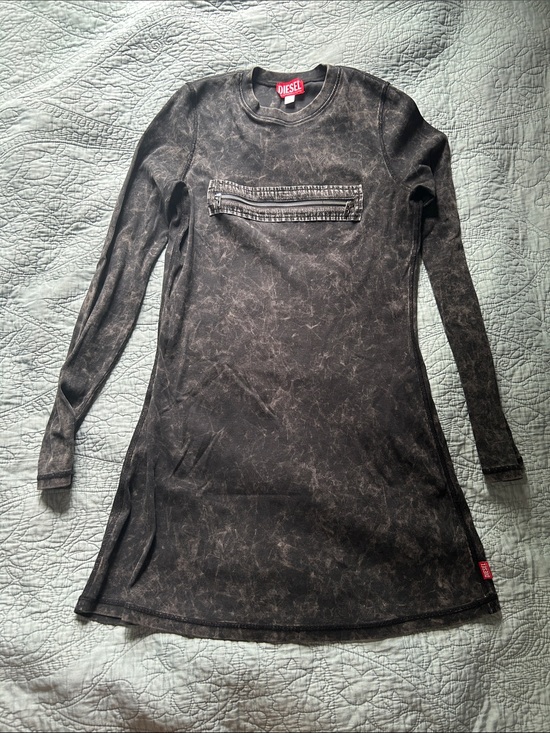 Diesel Dresses & Skirts - Diesel Black Acid-Wash Long Sleeve Dress with Chest Zip L
